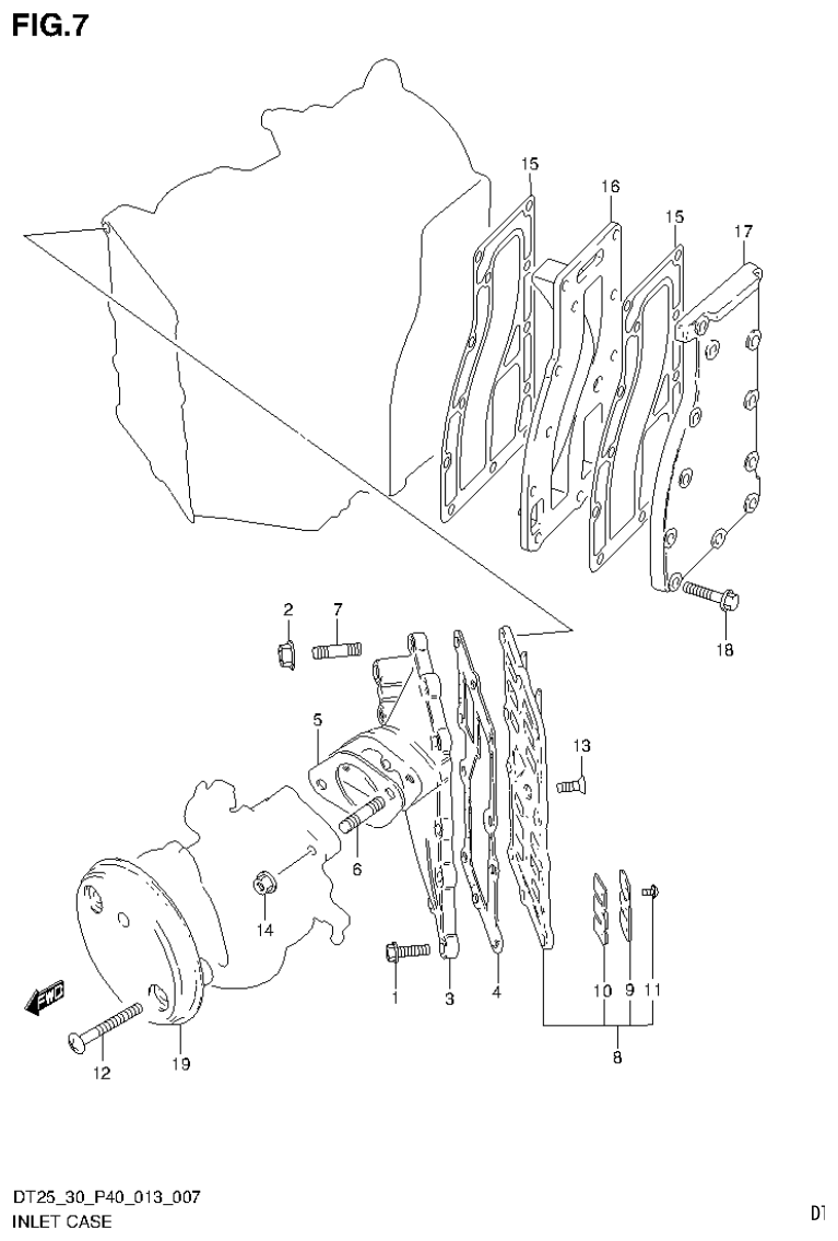 Suzuki DT25, DT25K, DT30, DT30R INLET CASE (DT25K P36) parts diagram