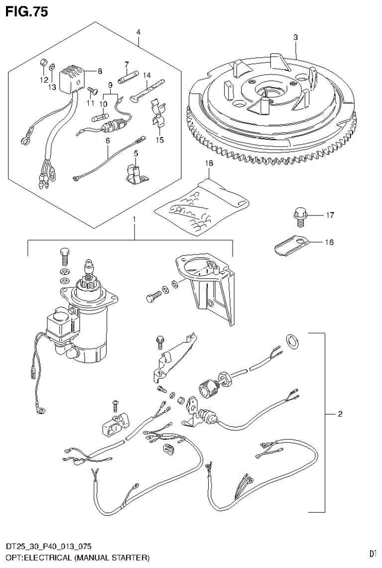 Suzuki DT25, DT25K, DT30, DT30R OPT:ELECTRICAL (MANUAL STARTER) (DT30 P40) parts diagram