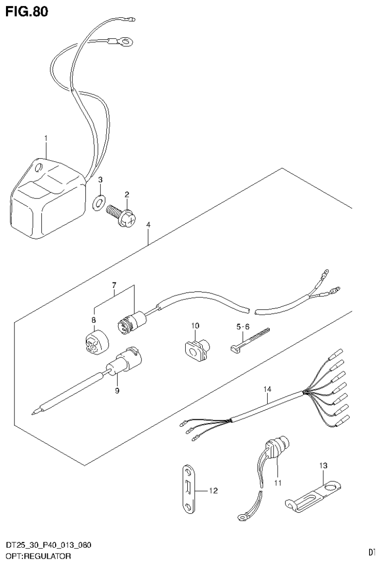 Suzuki DT25, DT25K, DT30, DT30R OPT:REGULATOR (DT30 P40) parts diagram