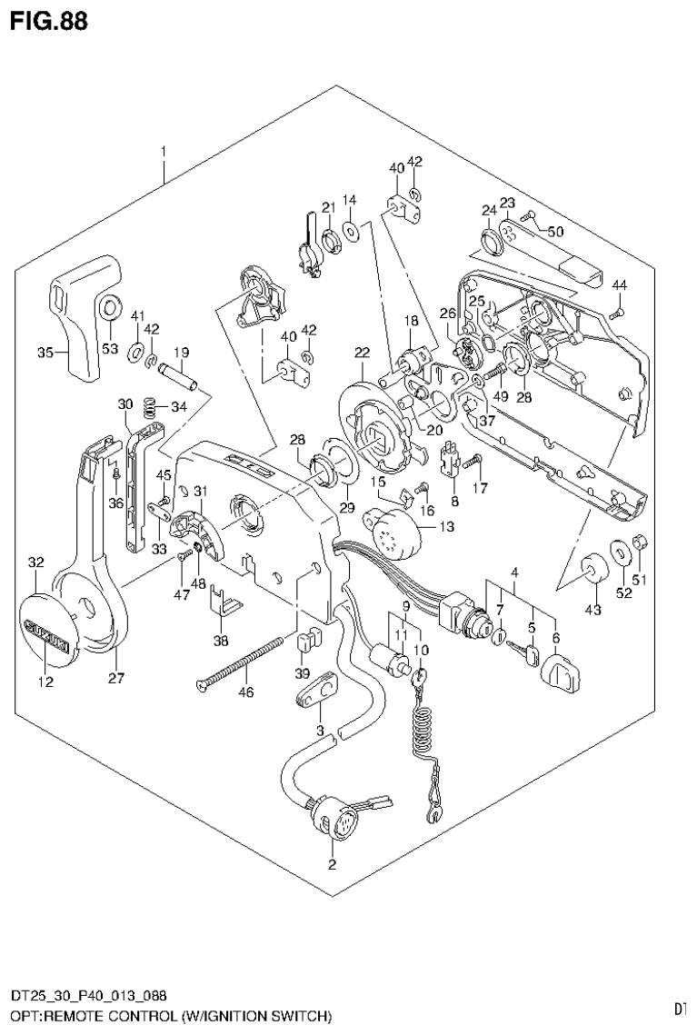 Suzuki DT25, DT25K, DT30, DT30R OPT:REMOTE CONTROL (W/IGNITION SWITCH) (DT30 P40) parts diagram