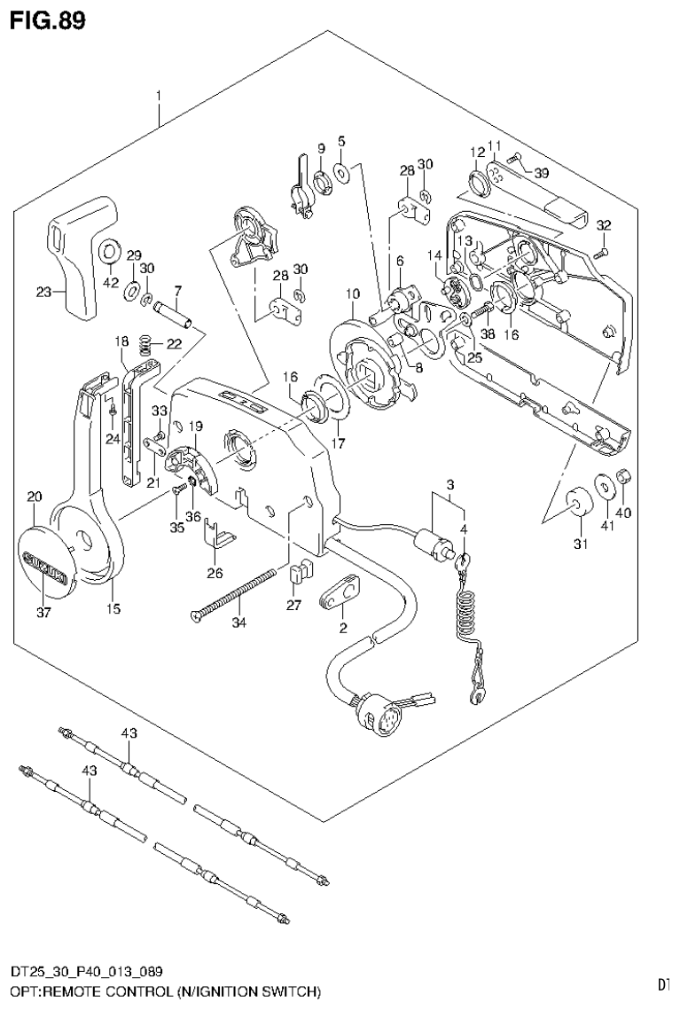 Suzuki DT25, DT25K, DT30, DT30R OPT:REMOTE CONTROL (N/IGNITION SWITCH) parts diagram