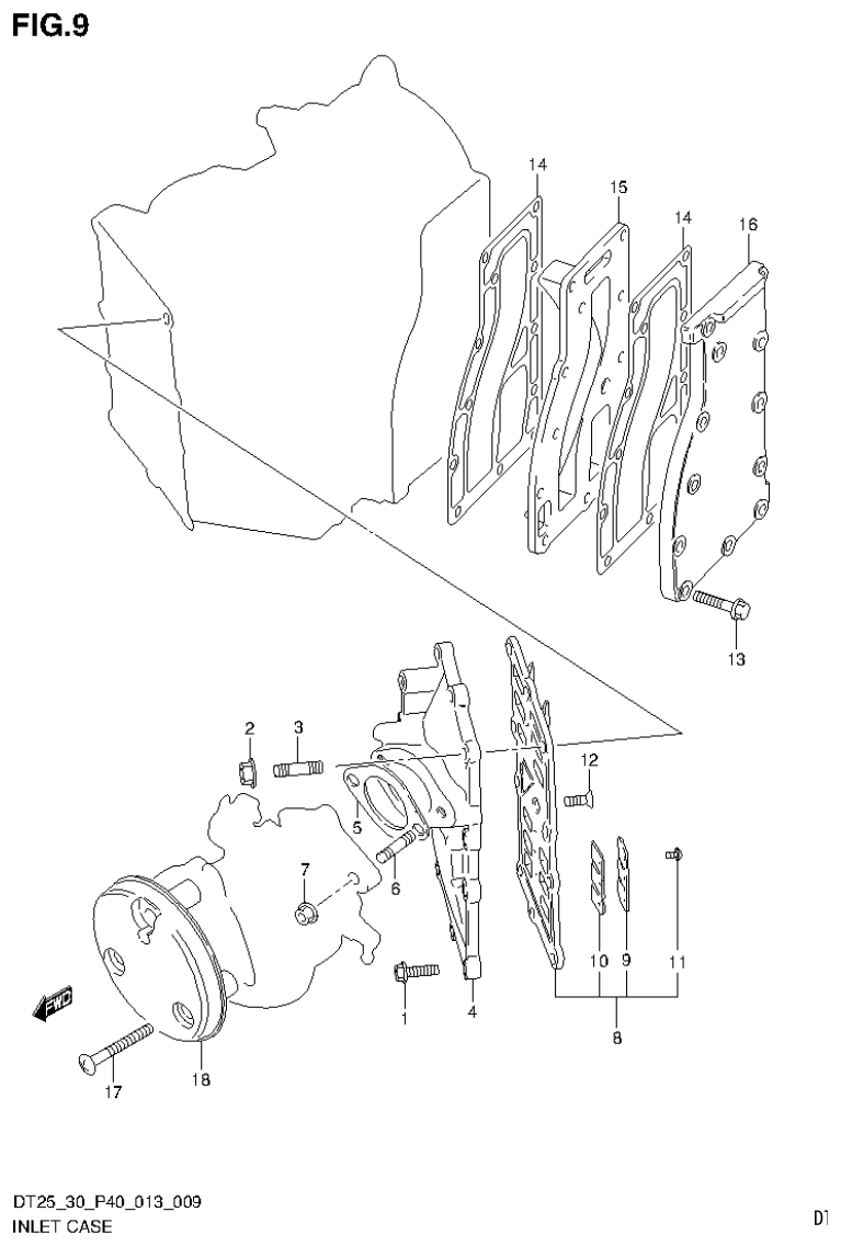 Suzuki DT25, DT25K, DT30, DT30R INLET CASE (DT30R P40) parts diagram
