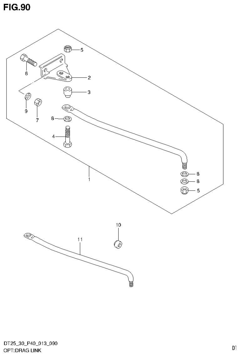 Suzuki DT25, DT25K, DT30, DT30R OPT:DRAG LINK parts diagram