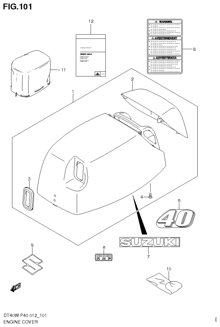 Suzuki DT40W, DT40WR, DT40WK ENGINE COVER (DT40W P40) parts diagram