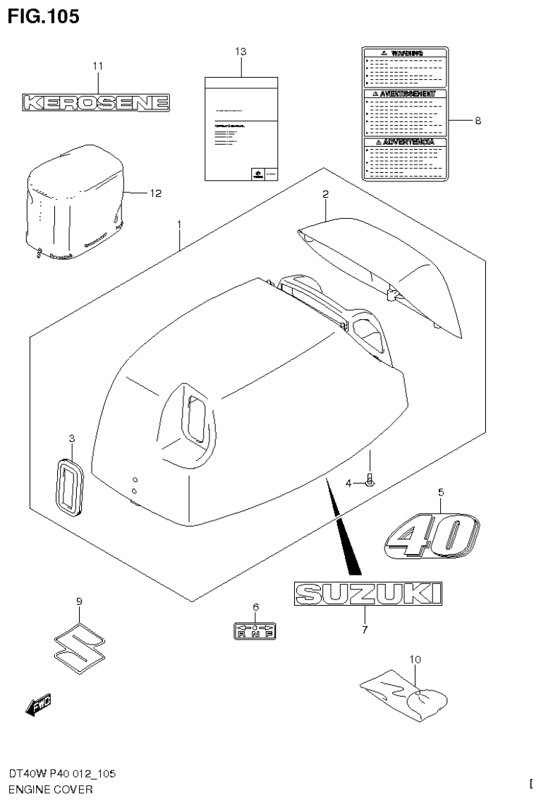 Suzuki DT40W, DT40WR, DT40WK ENGINE COVER (DT40WK P40) parts diagram
