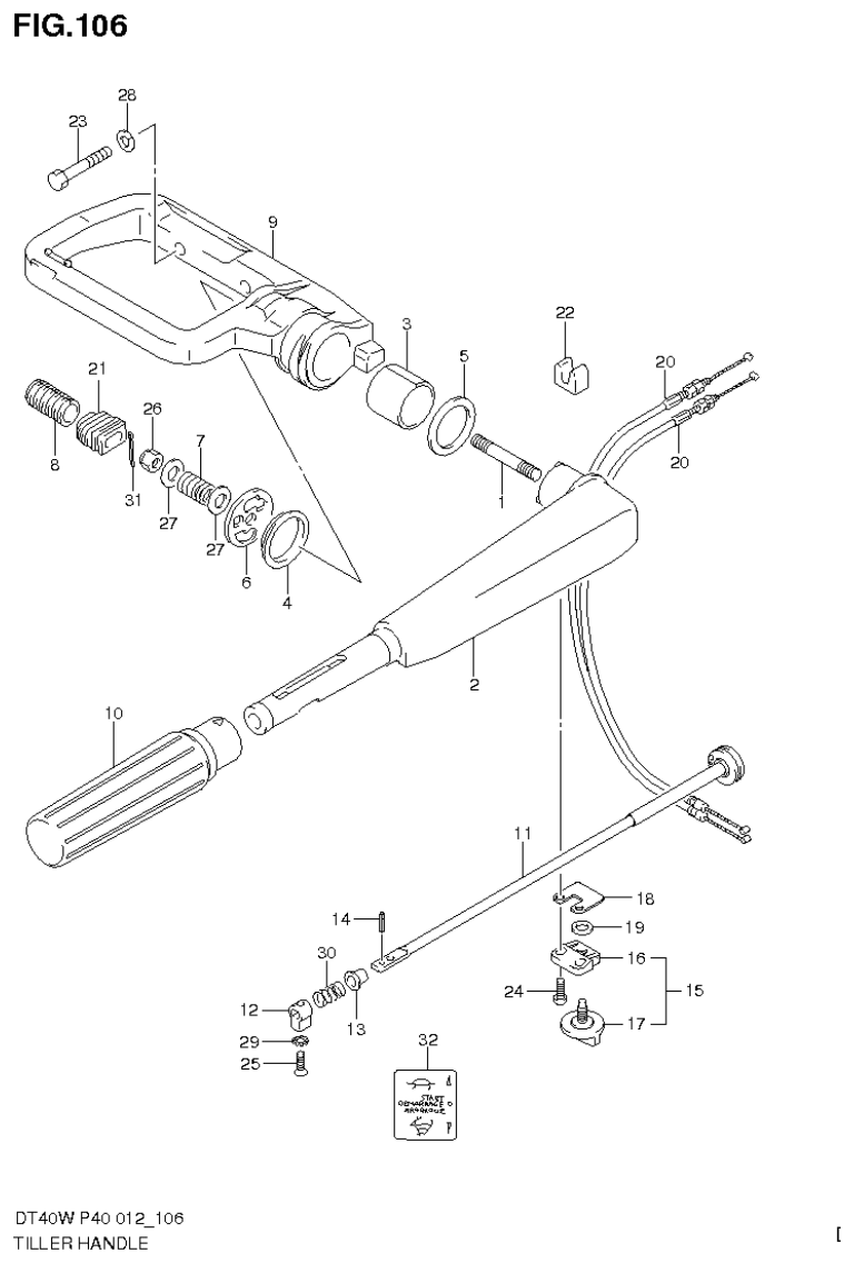 Suzuki DT40W, DT40WR, DT40WK TILLER HANDLE (DT40W P40) parts diagram