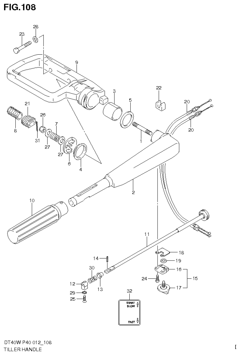 Suzuki DT40W, DT40WR, DT40WK TILLER HANDLE (DT40WK P40) parts diagram