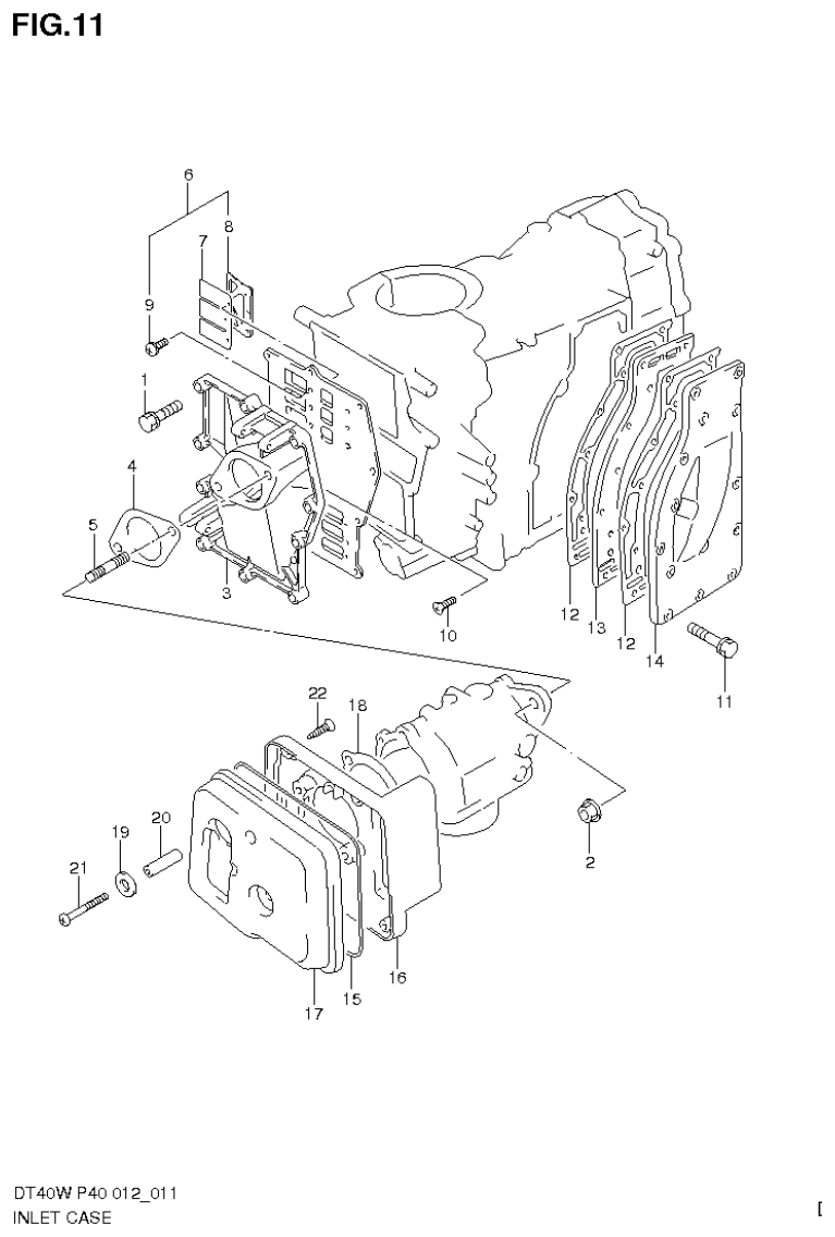 Suzuki DT40W, DT40WR, DT40WK INLET CASE (DT40W P40) parts diagram
