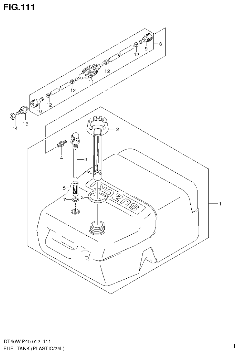 Suzuki DT40W, DT40WR, DT40WK FUEL TANK (PLASTIC/25L) (DT40WR P40) parts diagram