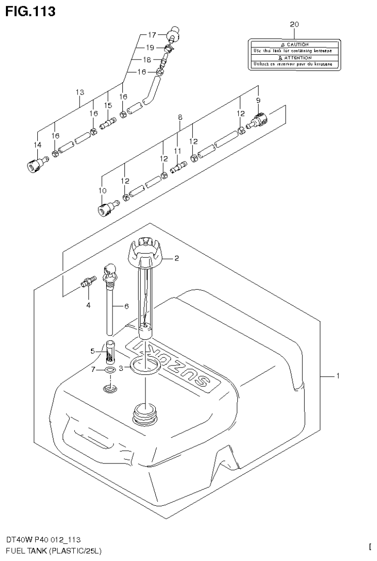 Suzuki DT40W, DT40WR, DT40WK FUEL TANK (PLASTIC/25L) (DT40WK P40) parts diagram