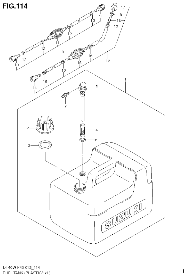 Suzuki DT40W, DT40WR, DT40WK FUEL TANK (PLASTIC/12L) (DT40WK P40) parts diagram