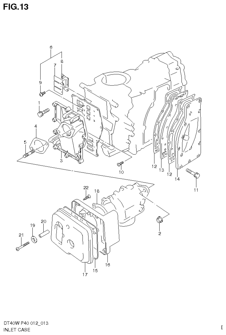 Suzuki DT40W, DT40WR, DT40WK INLET CASE (DT40WR P40) parts diagram