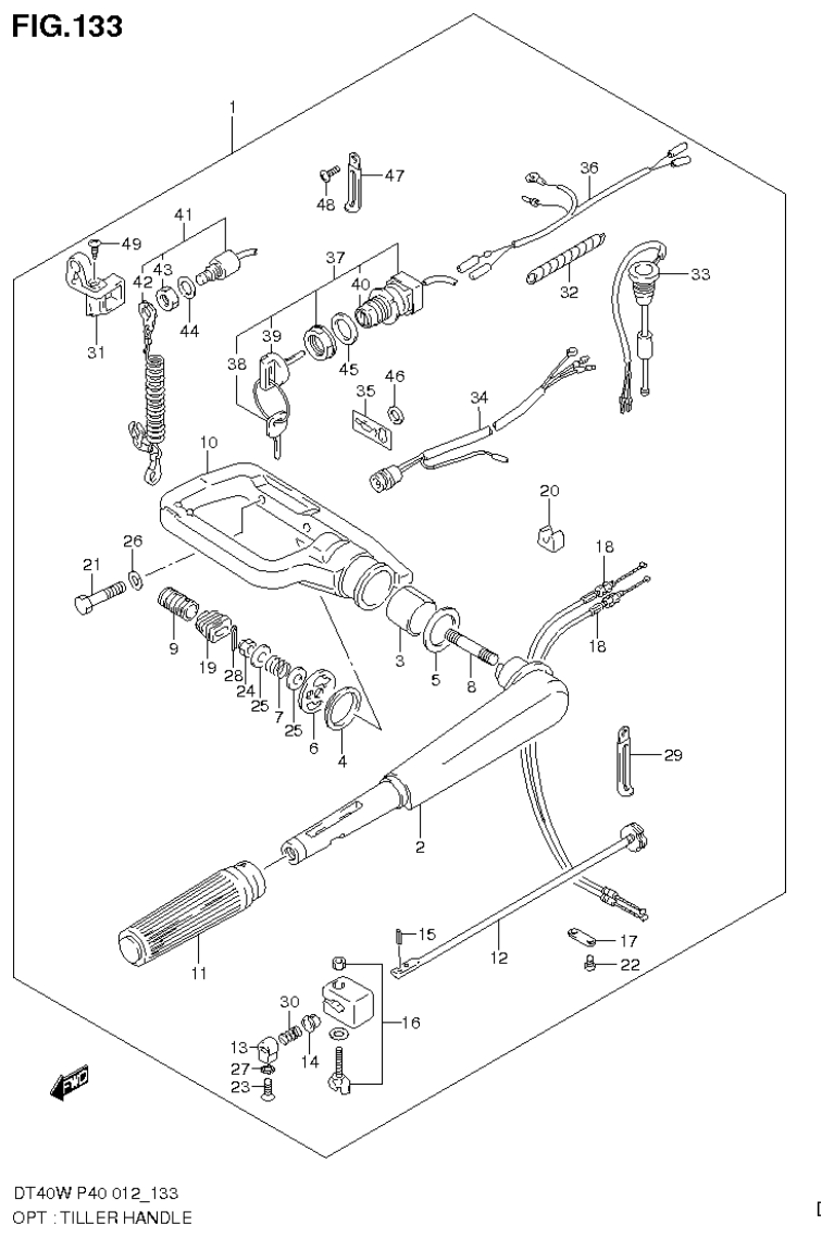 Suzuki DT40W, DT40WR, DT40WK OPT : TILLER HANDLE (DT40WR P40) parts diagram