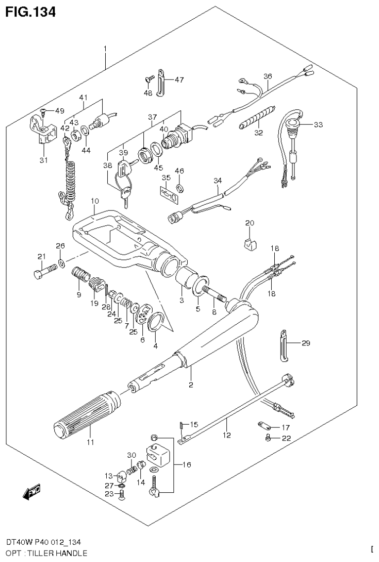 Suzuki DT40W, DT40WR, DT40WK OPT : TILLER HANDLE (DT40WR P90) parts diagram