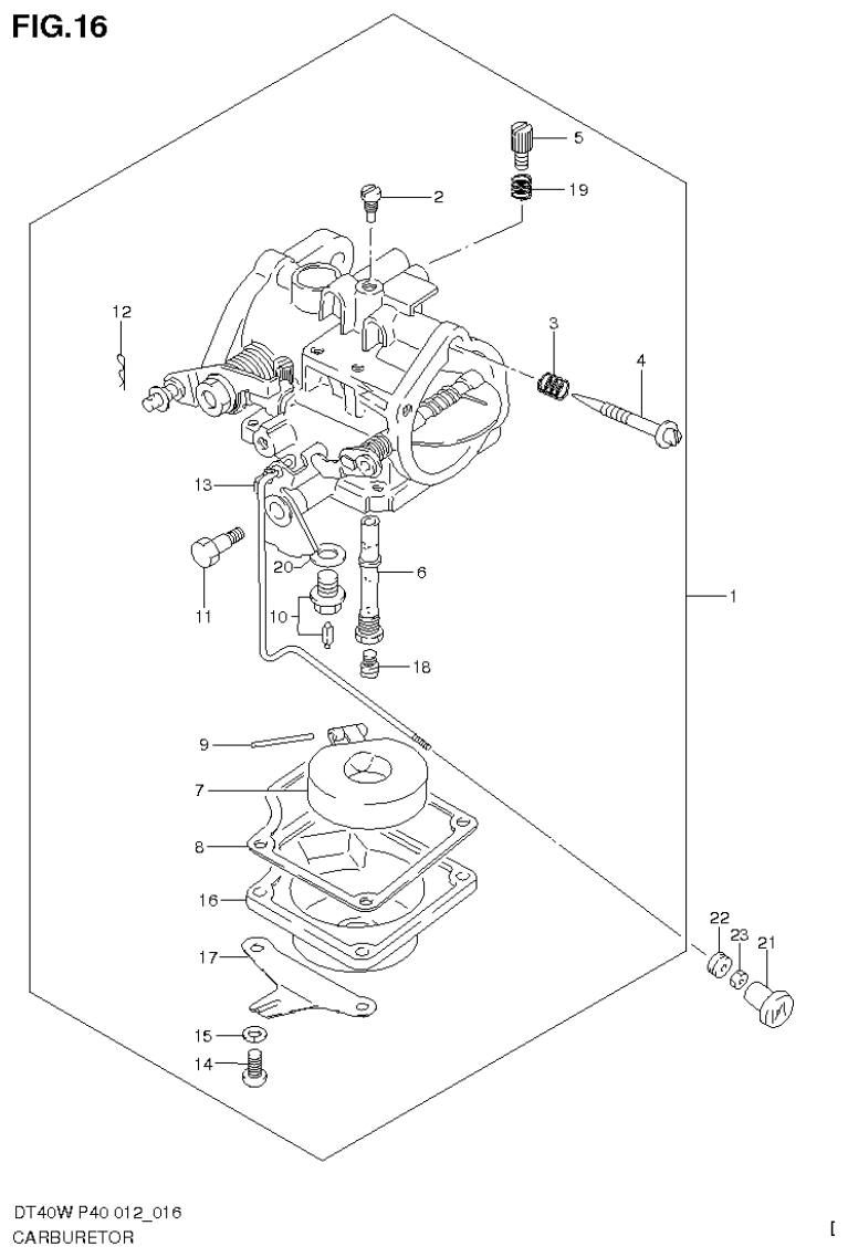 Suzuki DT40W, DT40WR, DT40WK CARBURETOR (DT40W P40) parts diagram