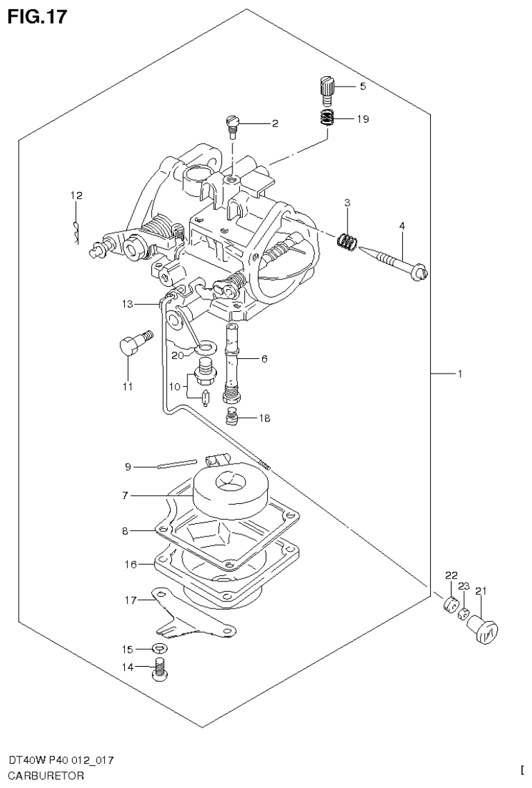 Suzuki DT40W, DT40WR, DT40WK CARBURETOR (DT40W P90) parts diagram