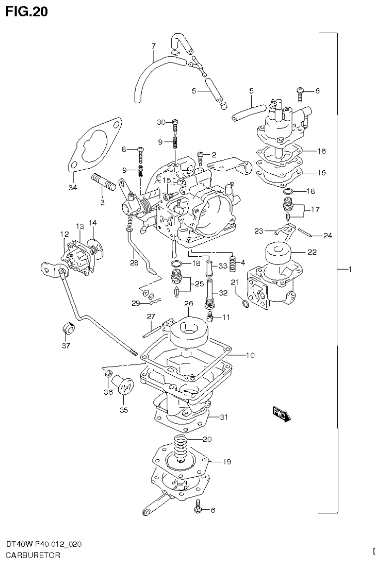 Suzuki DT40W, DT40WR, DT40WK CARBURETOR (DT40WK P40) parts diagram