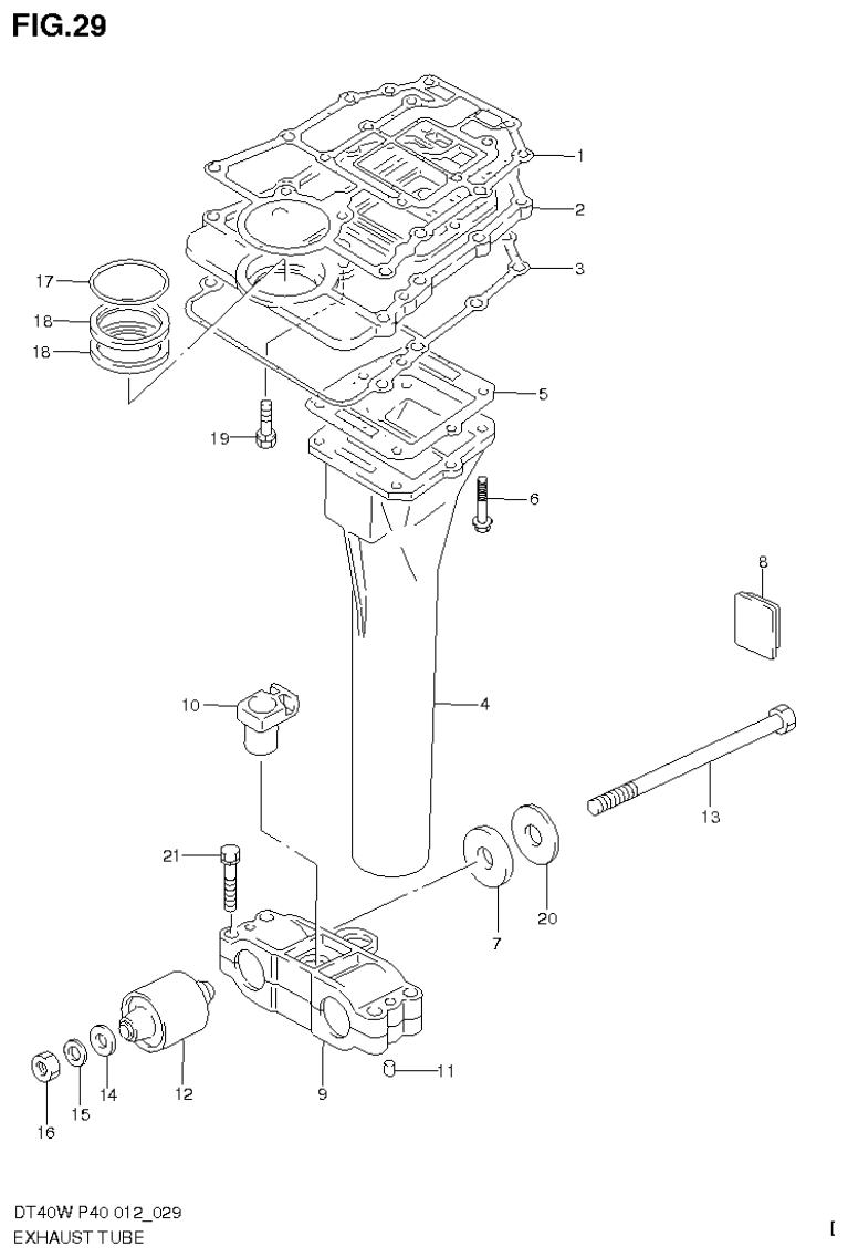 Suzuki DT40W, DT40WR, DT40WK EXHAUST TUBE (DT40WR P90) parts diagram