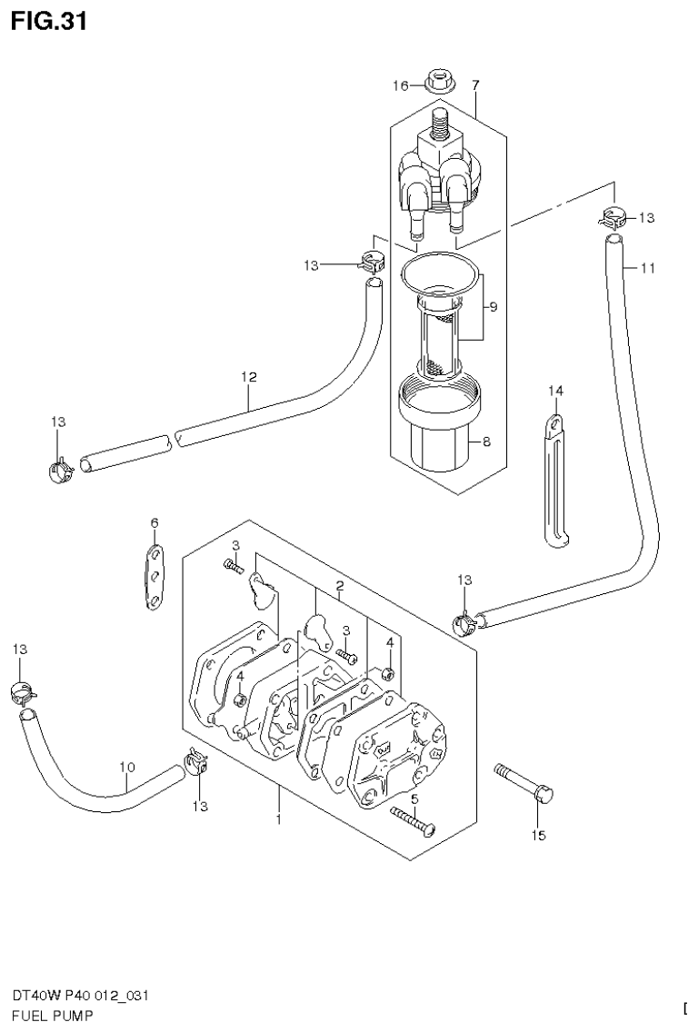 Suzuki DT40W, DT40WR, DT40WK FUEL PUMP (DT40W P40) parts diagram