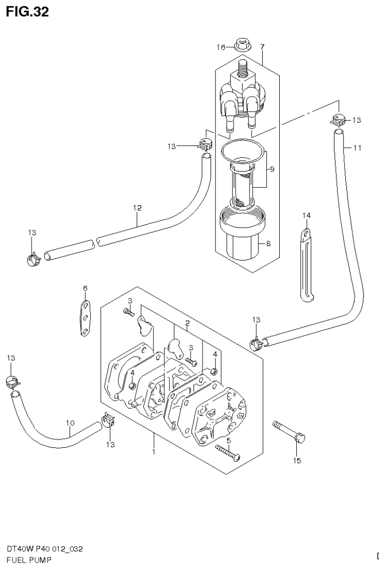 Suzuki DT40W, DT40WR, DT40WK FUEL PUMP (DT40W P90) parts diagram