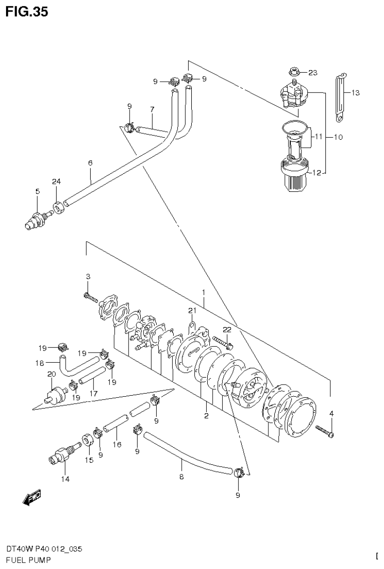 Suzuki DT40W, DT40WR, DT40WK FUEL PUMP (DT40WK P40) parts diagram
