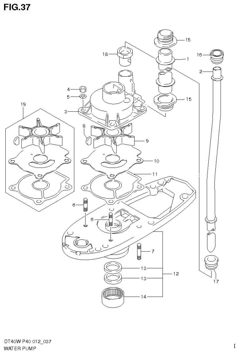 Suzuki DT40W, DT40WR, DT40WK WATER PUMP (DT40W P90) parts diagram
