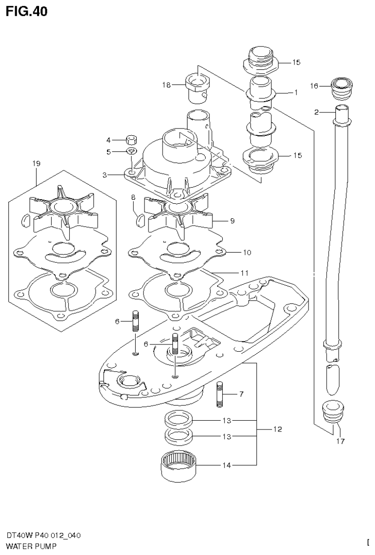 Suzuki DT40W, DT40WR, DT40WK WATER PUMP (DT40WK P40) parts diagram