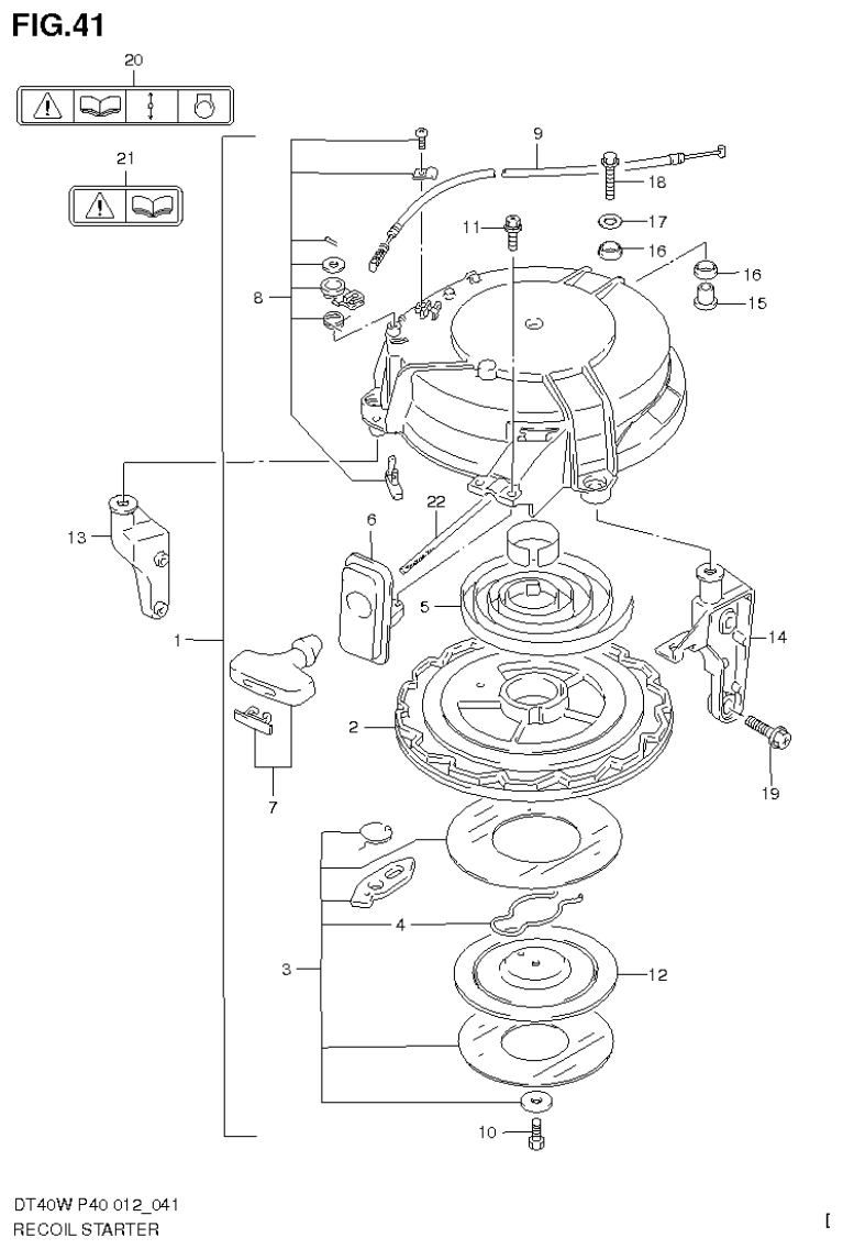 Suzuki DT40W, DT40WR, DT40WK RECOIL STARTER parts diagram
