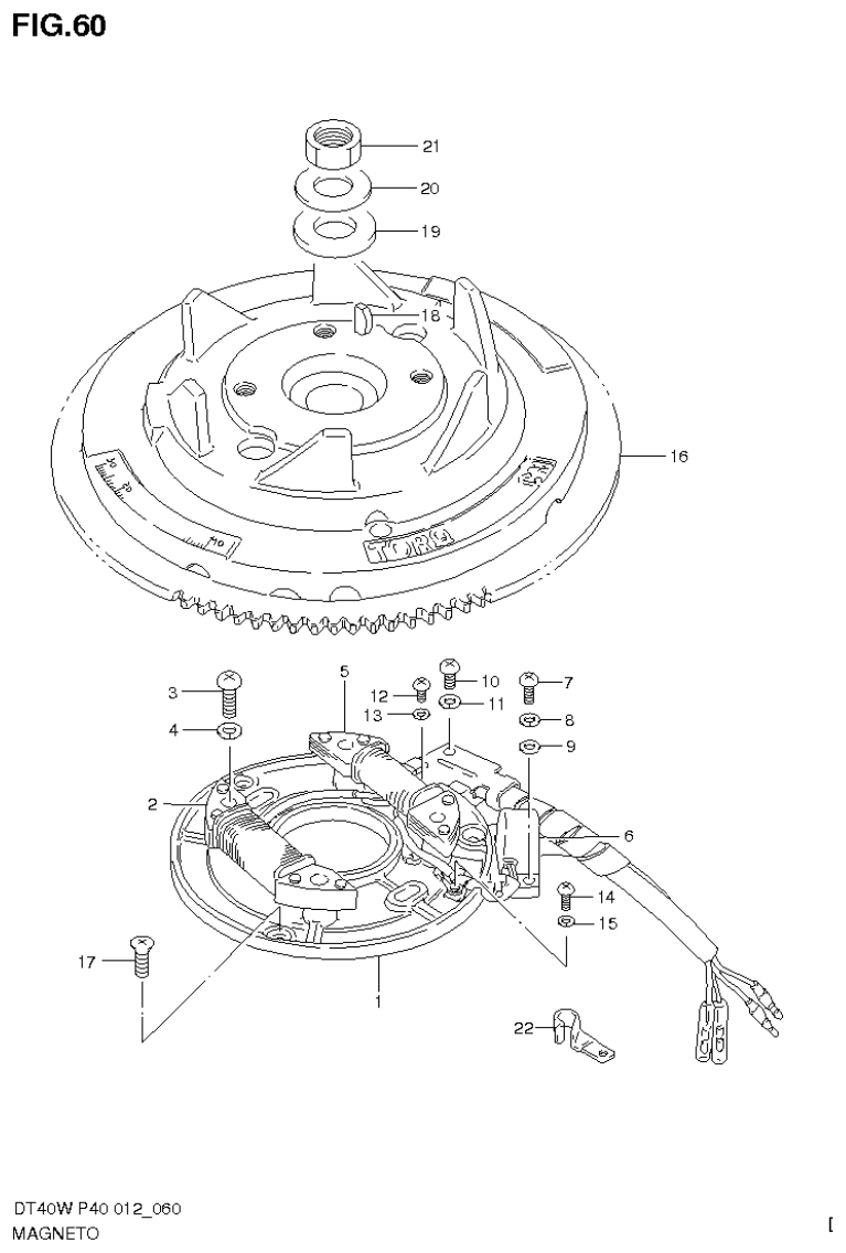 Suzuki DT40W, DT40WR, DT40WK MAGNETO (DT40W P40) parts diagram