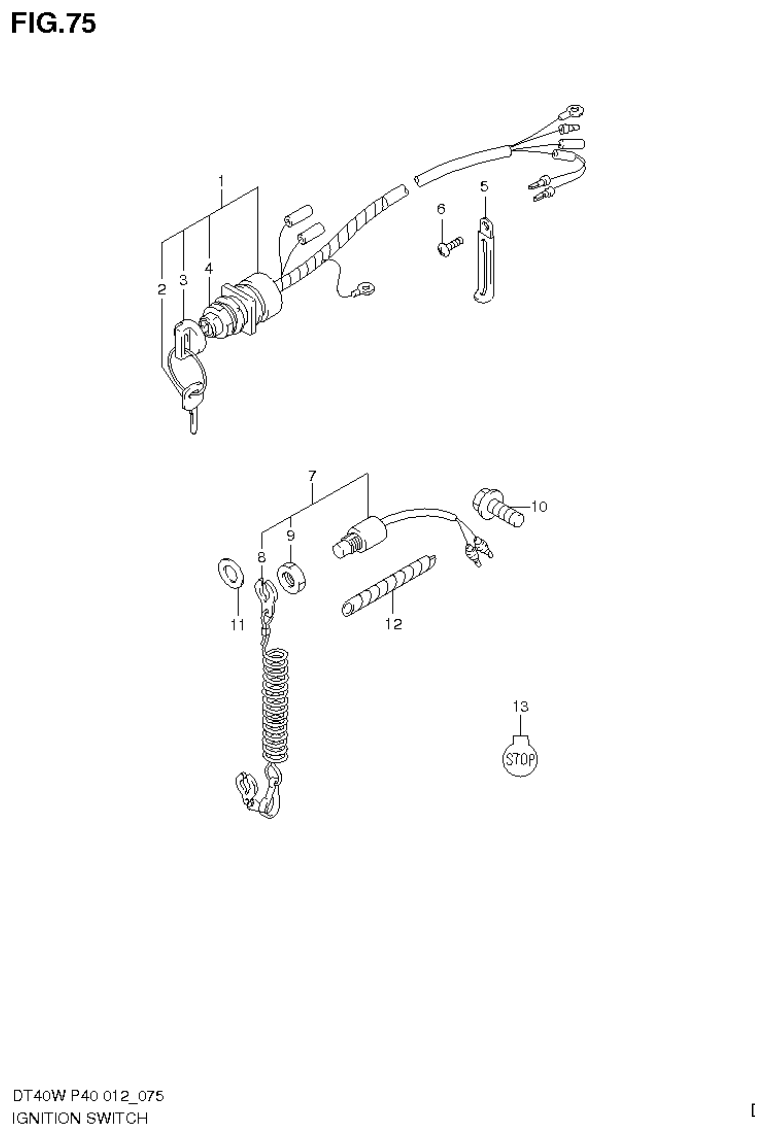 Suzuki DT40W, DT40WR, DT40WK IGNITION SWITCH (DT40W P40) parts diagram