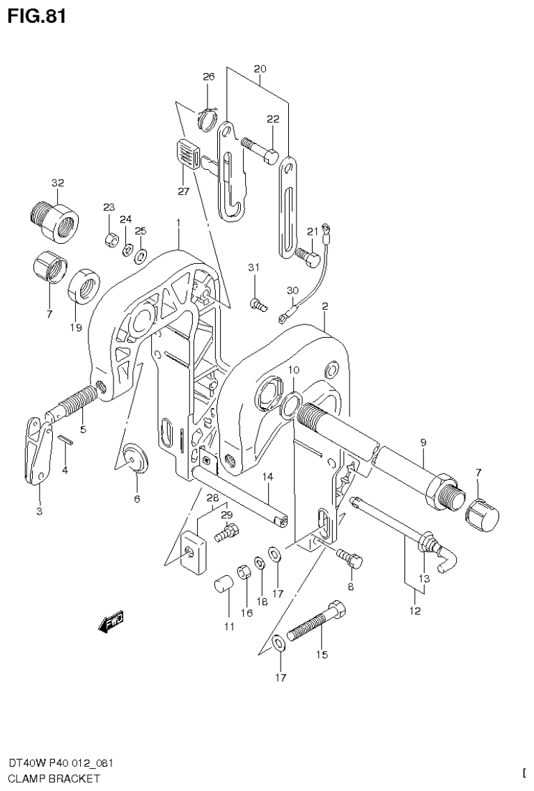 Suzuki DT40W, DT40WR, DT40WK CLAMP BRACKET (DT40W P90) parts diagram