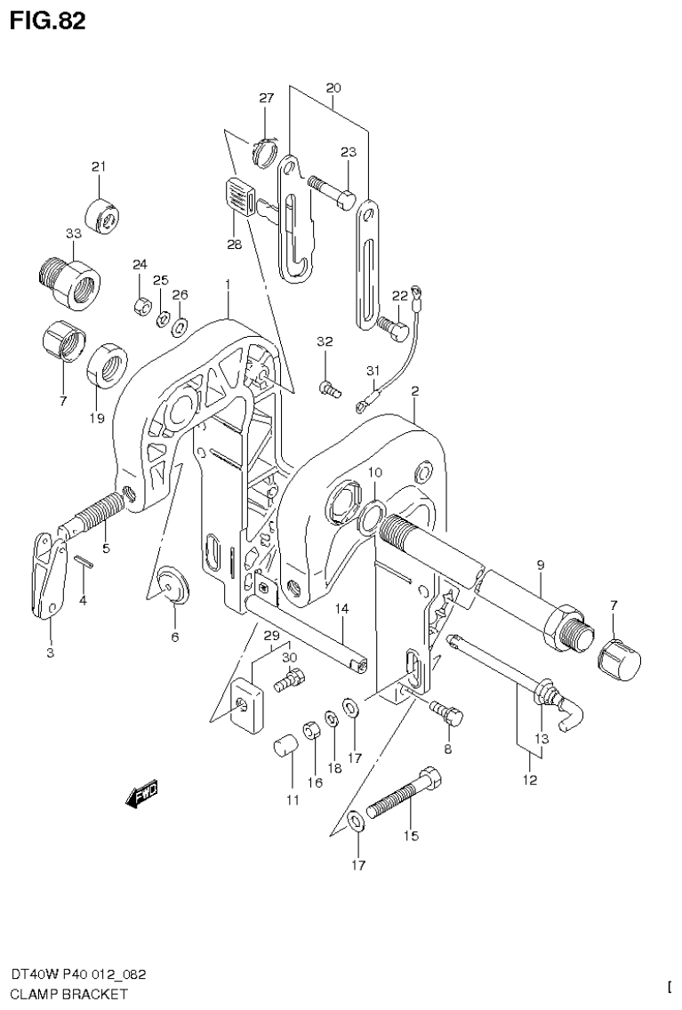 Suzuki DT40W, DT40WR, DT40WK CLAMP BRACKET (DT40WR P40) parts diagram