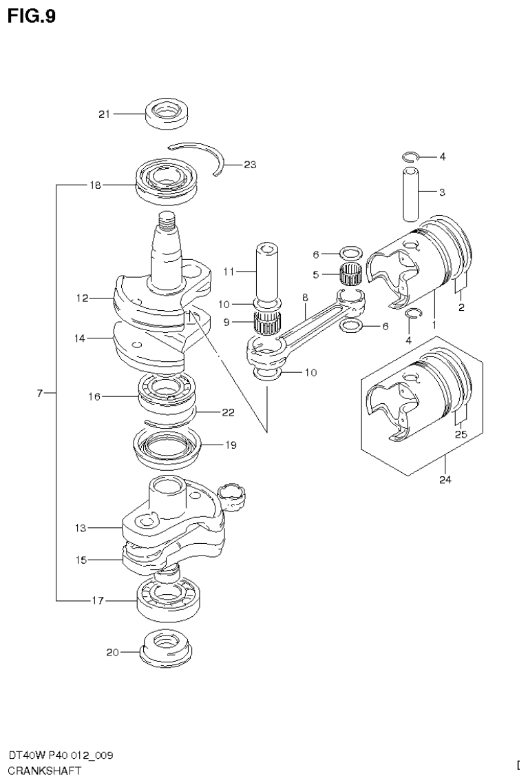 Suzuki DT40W, DT40WR, DT40WK CRANKSHAFT(DT40WR P90) parts diagram