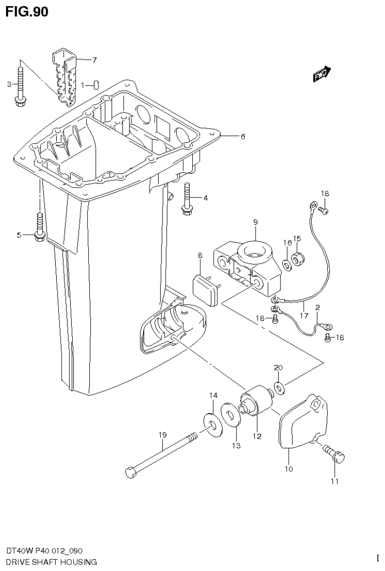 Suzuki DT40W, DT40WR, DT40WK DRIVE SHAFT HOUSING (DT40W P40) parts diagram