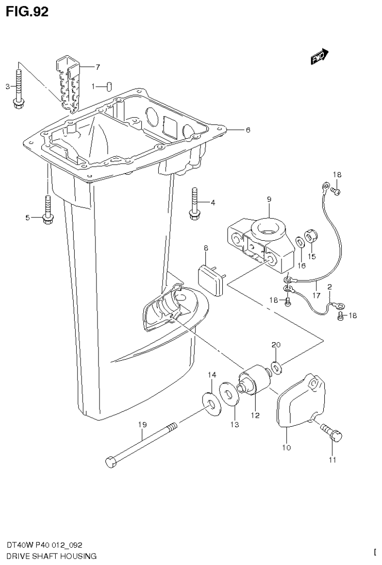 Suzuki DT40W, DT40WR, DT40WK DRIVE SHAFT HOUSING (DT40WR P40) parts diagram