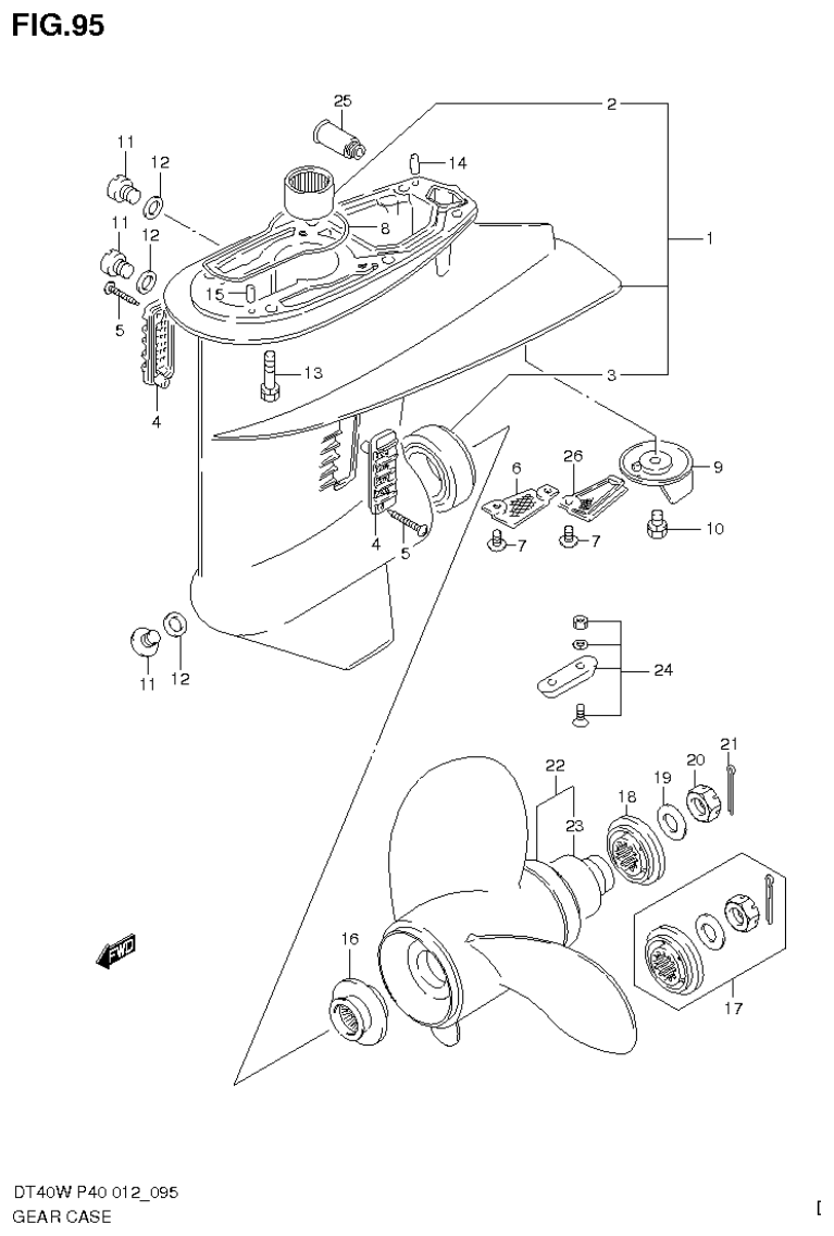 Suzuki DT40W, DT40WR, DT40WK GEAR CASE parts diagram