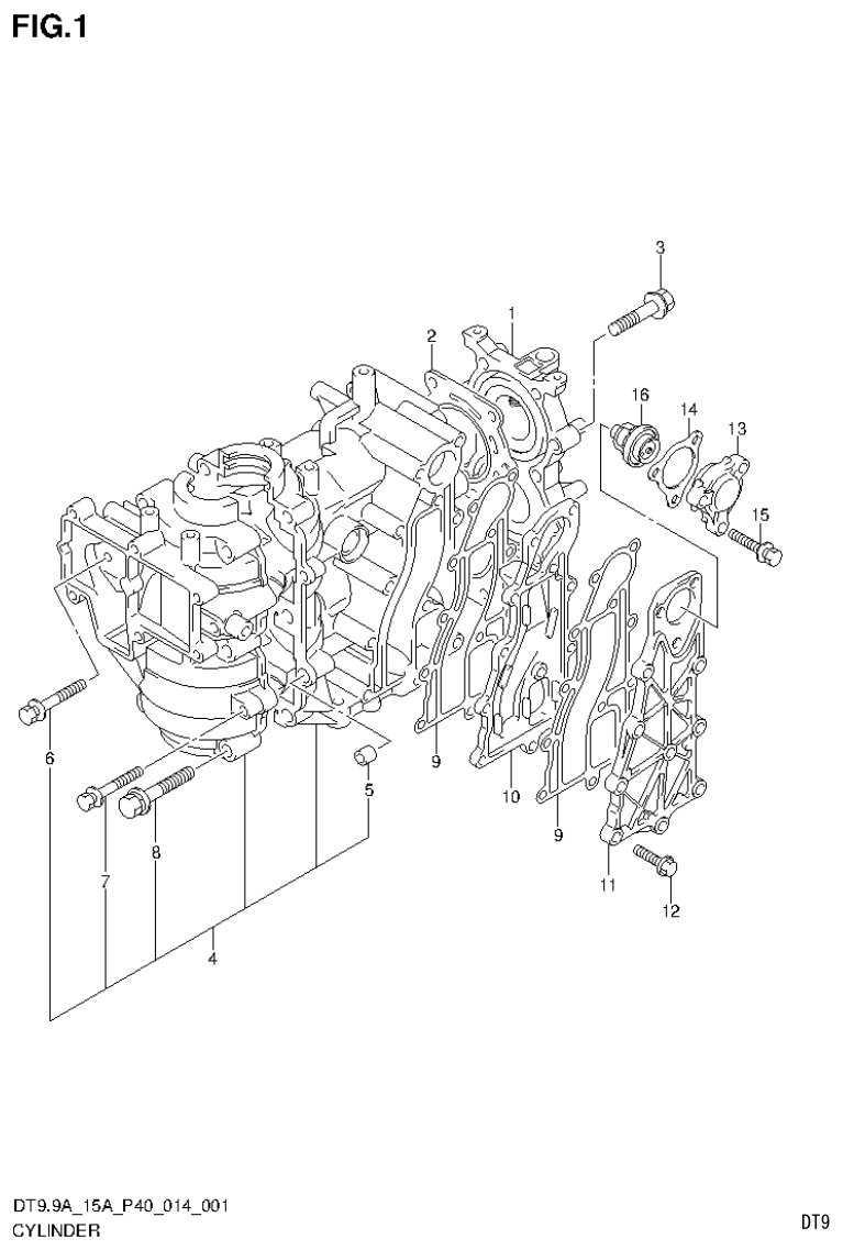 Suzuki DT9.9A, DT9.9AK, DT15A, DT15AK, DT9.9, DT9.9K, DT15, DT15K, DT9 CYLINDER (DT9.9A P40) parts diagram