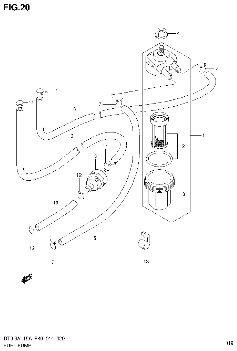 Suzuki DT9.9A, DT9.9AK, DT15A, DT15AK, DT9.9, DT9.9K, DT15, DT15K, DT9 FUEL PUMP (DT9.9AK P36) parts diagram