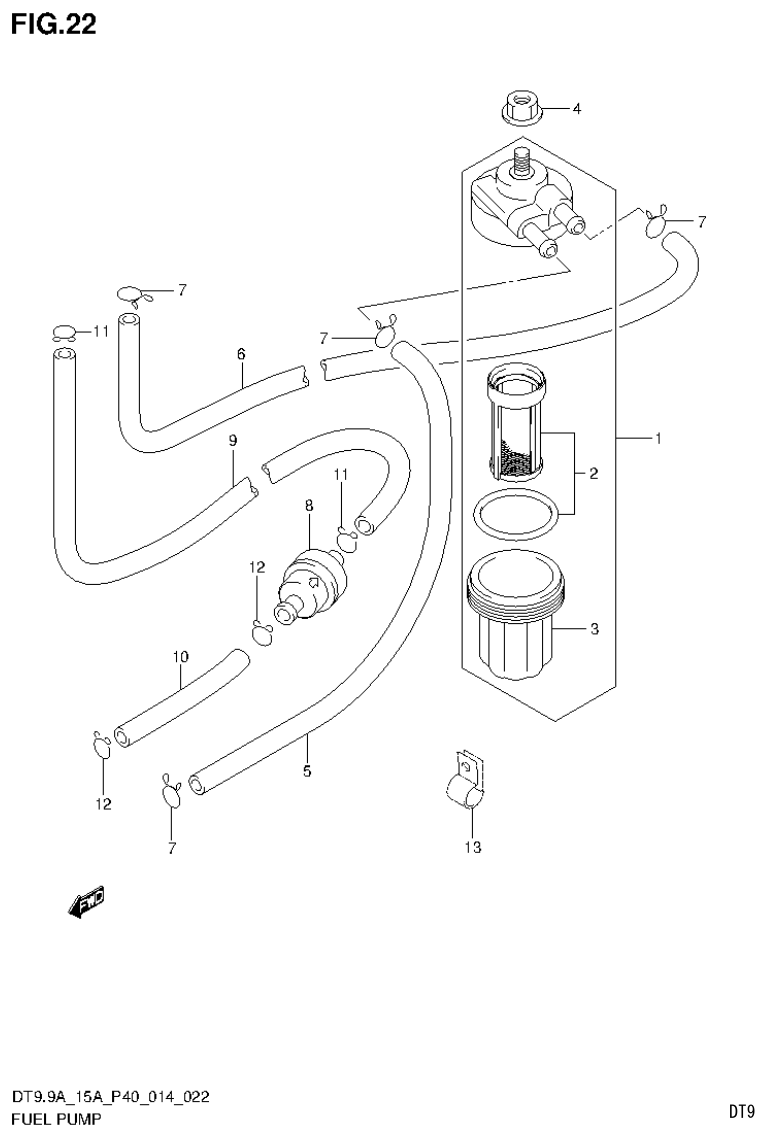 Suzuki DT9.9A, DT9.9AK, DT15A, DT15AK, DT9.9, DT9.9K, DT15, DT15K, DT9 FUEL PUMP (DT15AK P36) parts diagram