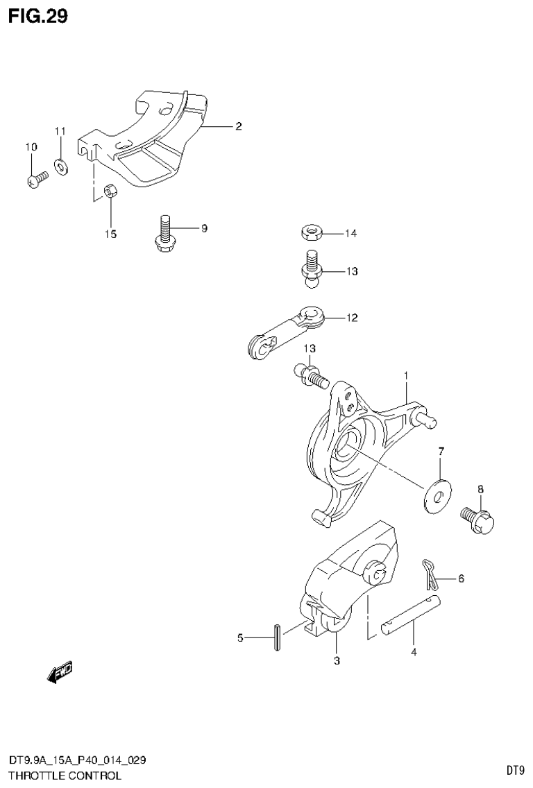 Suzuki DT9.9A, DT9.9AK, DT15A, DT15AK, DT9.9, DT9.9K, DT15, DT15K, DT9 THROTTLE CONTROL (DT9.9A P40) parts diagram