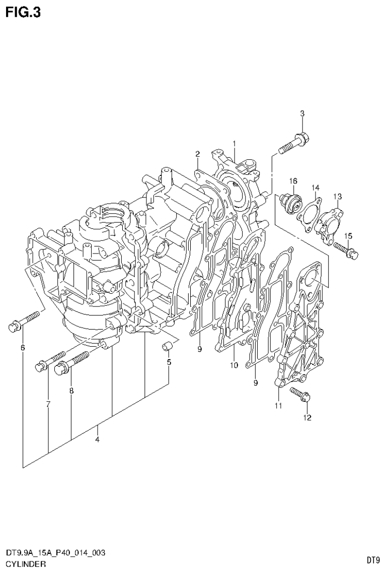 Suzuki DT9.9A, DT9.9AK, DT15A, DT15AK, DT9.9, DT9.9K, DT15, DT15K, DT9 CYLINDER (DT9.9AK P36) parts diagram
