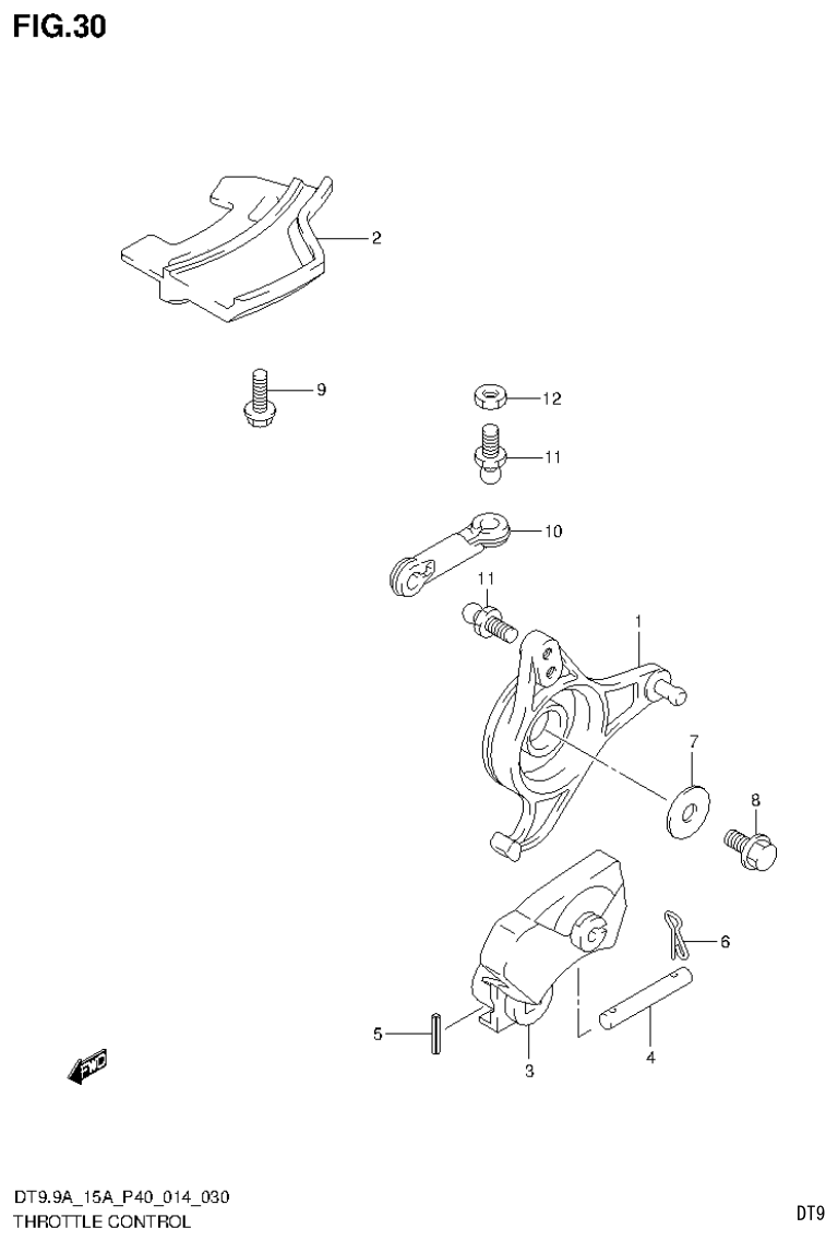Suzuki DT9.9A, DT9.9AK, DT15A, DT15AK, DT9.9, DT9.9K, DT15, DT15K, DT9 THROTTLE CONTROL (DT9.9AK P40) parts diagram