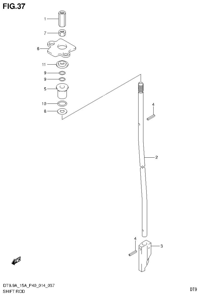 Suzuki DT9.9A, DT9.9AK, DT15A, DT15AK, DT9.9, DT9.9K, DT15, DT15K, DT9 SHIFT ROD (DT15A P40) parts diagram