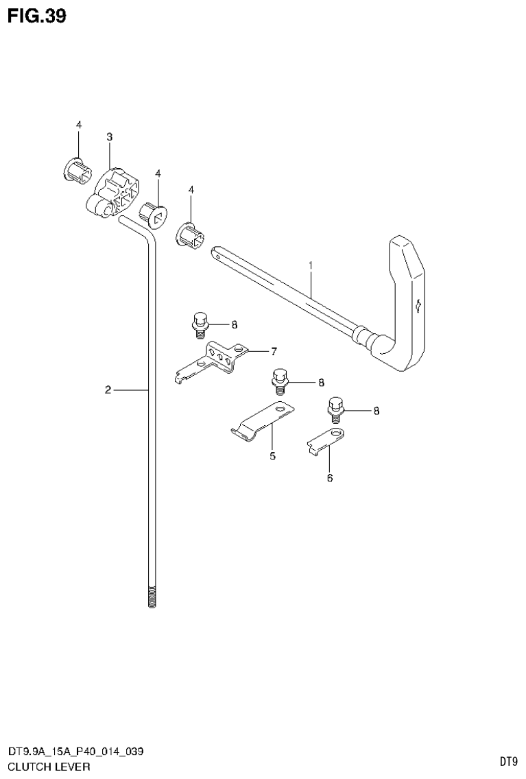 Suzuki DT9.9A, DT9.9AK, DT15A, DT15AK, DT9.9, DT9.9K, DT15, DT15K, DT9 CLUTCH LEVER (DT9.9A P40) parts diagram