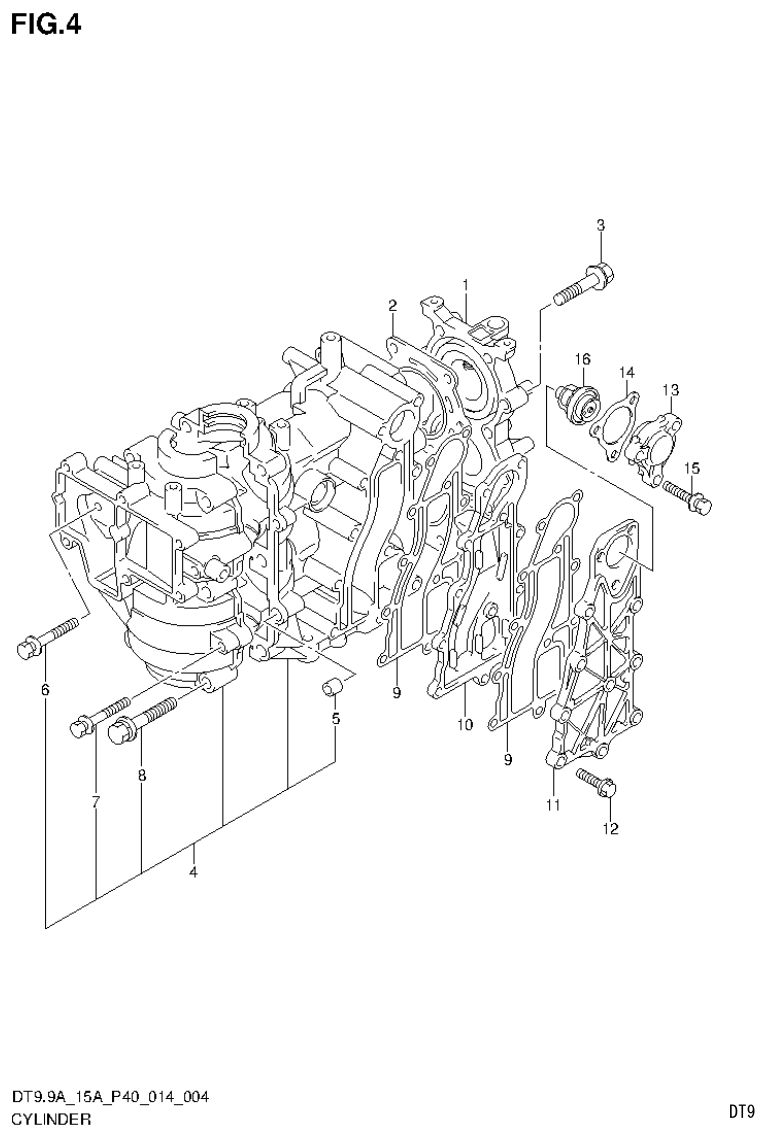 Suzuki DT9.9A, DT9.9AK, DT15A, DT15AK, DT9.9, DT9.9K, DT15, DT15K, DT9 CYLINDER (DT15A P40) parts diagram