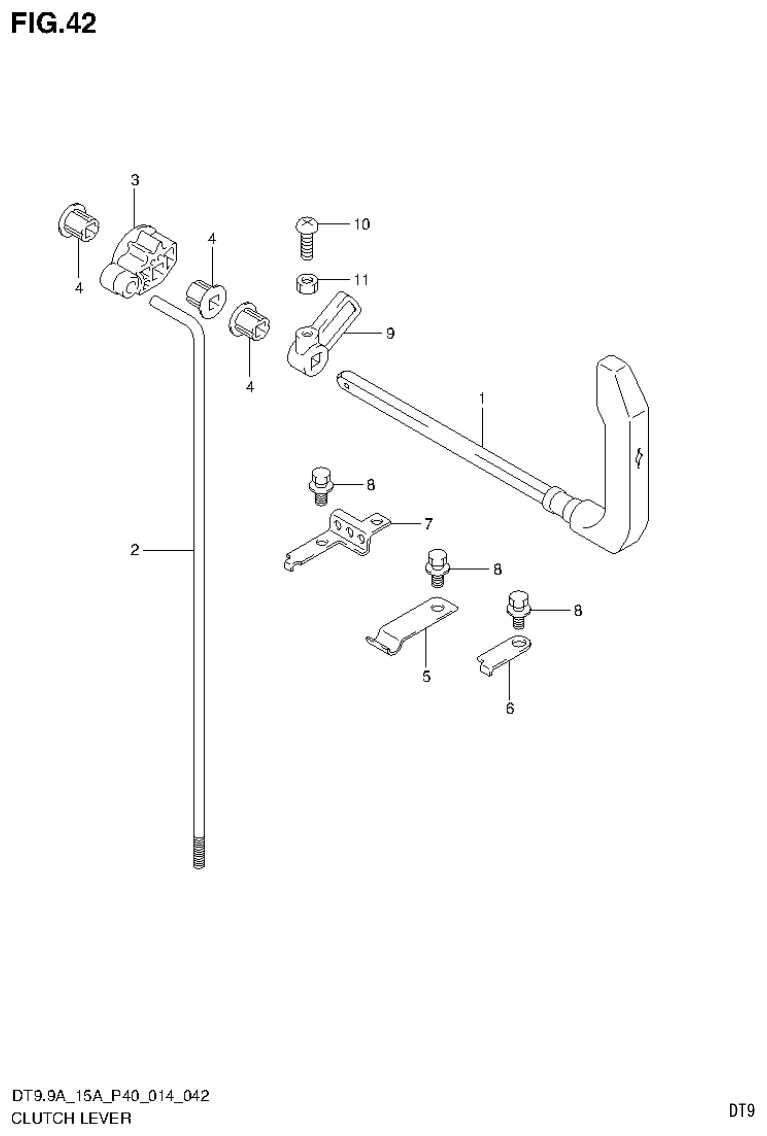 Suzuki DT9.9A, DT9.9AK, DT15A, DT15AK, DT9.9, DT9.9K, DT15, DT15K, DT9 CLUTCH LEVER (DT15A P40) parts diagram