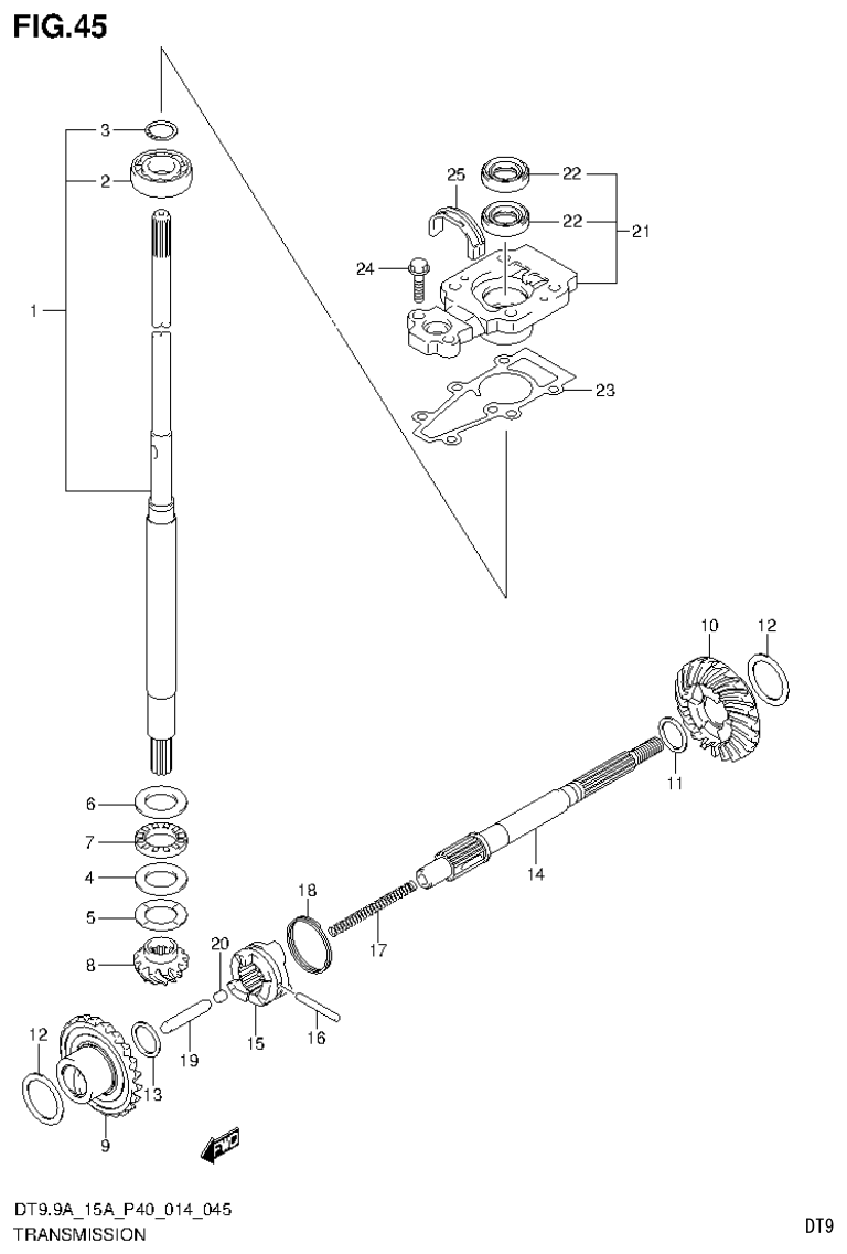 Suzuki DT9.9A, DT9.9AK, DT15A, DT15AK, DT9.9, DT9.9K, DT15, DT15K, DT9 TRANSMISSION (DT9.9AK P40) parts diagram
