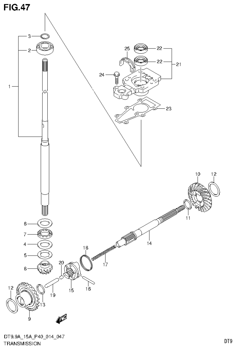 Suzuki DT9.9A, DT9.9AK, DT15A, DT15AK, DT9.9, DT9.9K, DT15, DT15K, DT9 TRANSMISSION (DT15A P40) parts diagram