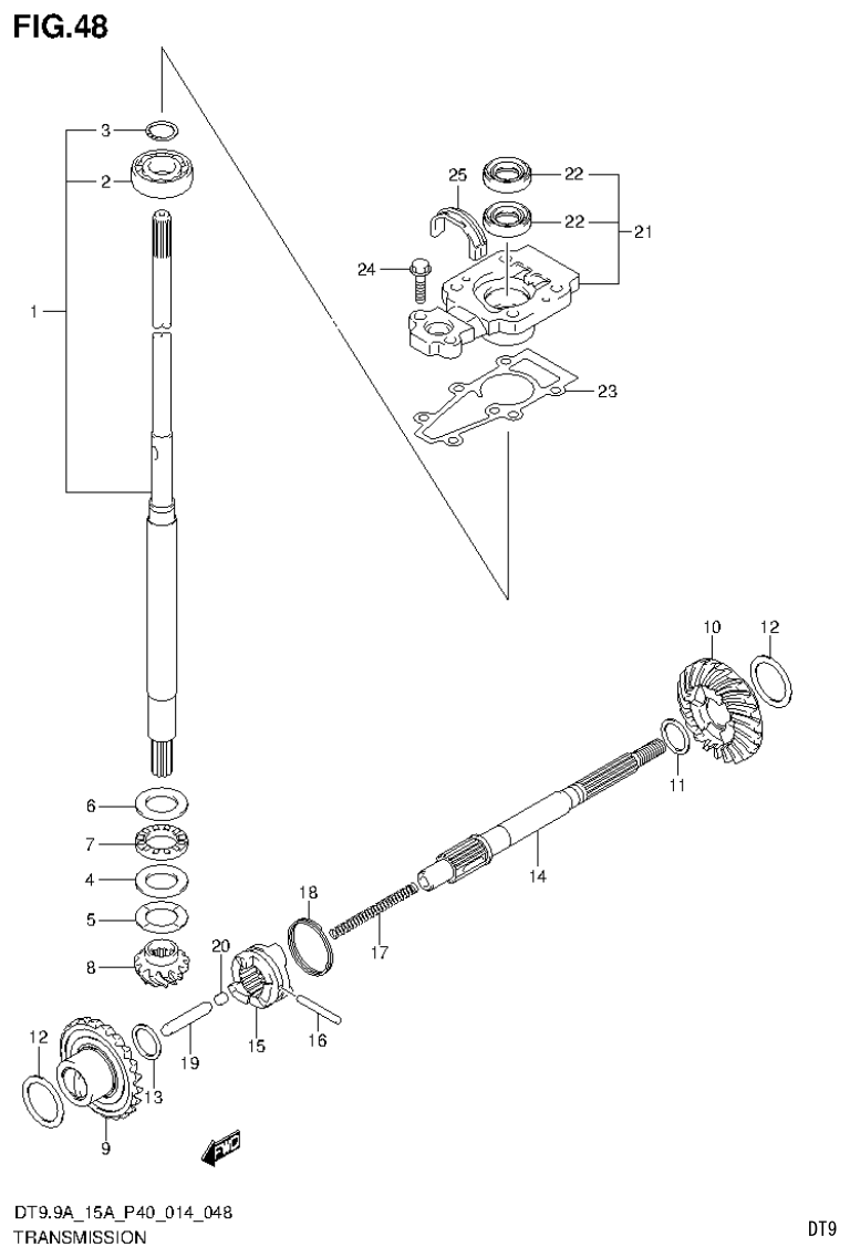 Suzuki DT9.9A, DT9.9AK, DT15A, DT15AK, DT9.9, DT9.9K, DT15, DT15K, DT9 TRANSMISSION (DT15AK P36) parts diagram