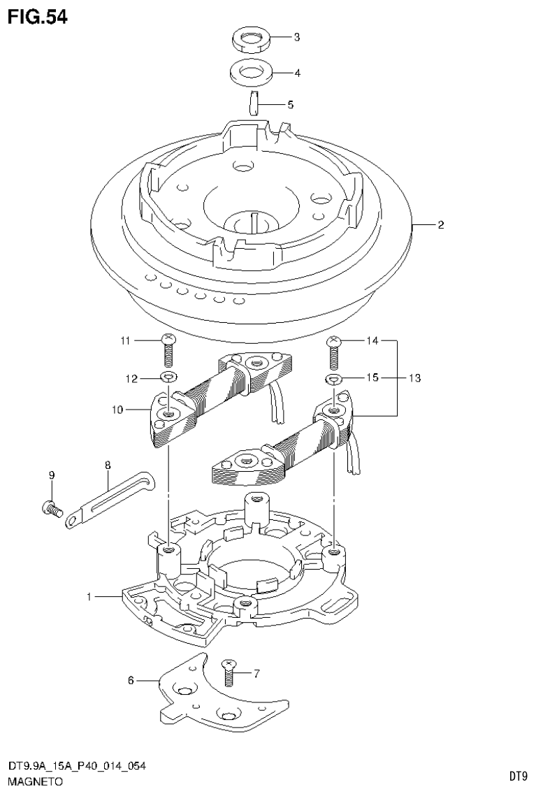Suzuki DT9.9A, DT9.9AK, DT15A, DT15AK, DT9.9, DT9.9K, DT15, DT15K, DT9 MAGNETO (DT15AK P36) parts diagram